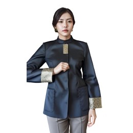 Customized gray women's hotel staff uniform, designed chest patch, cuff pattern, collar staff uniform Mercure Hotel HL036 Customized gray women's hotel staff uniform, designed chest patch, cuff pattern, collar staff uniform Mercure Hotel HL036